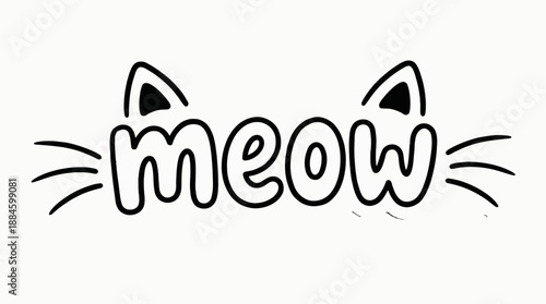 “Meow” Cat Typography Illustration – Whimsical Word Art with Ears and Whiskers for Pet Branding, Editorial, and Cute Design Use