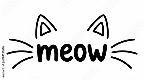 “Meow” Cat Typography Illustration – Whimsical Word Art with Ears and Whiskers for Pet Branding, Editorial, and Cute Design Use