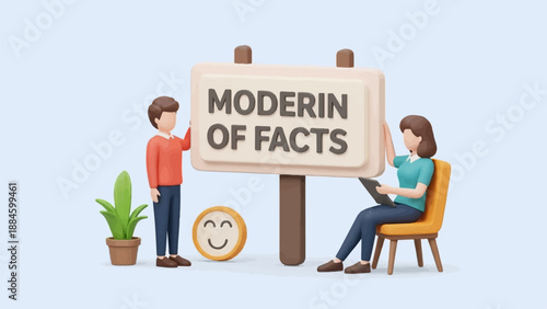 Modern Facts cartoon people learn from information board