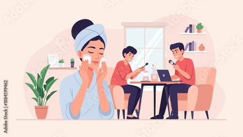 People enjoying self-care and learning at home