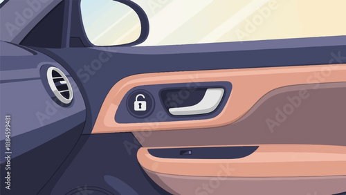 Pixel art of a car door interior, showing lock, handle, and vent