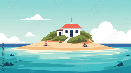 Serene island retreat with coastal dwelling and calm ocean waters