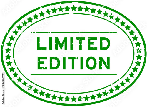 Grunge green limited edition word oval rubber seal stamp on white background