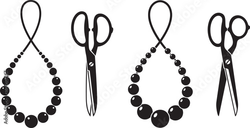 Silhouette of scissors with beads necklace design set