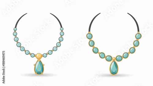 Two elegant necklaces with aquamarine gems and gold settings