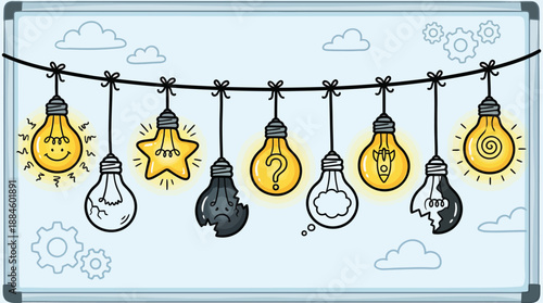 Idea Development Light Bulb Diagram – Conceptual Illustration of Creative Stages from Spark to Reignition for Innovation, Editorial, and Educational Use