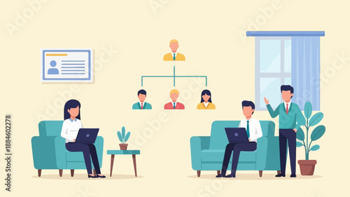 Office team building and organization chart illustration