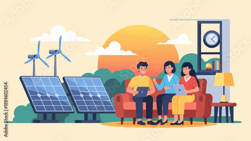 Team collaboration on renewable energy solutions with laptops