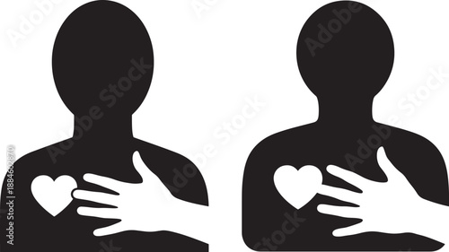 Kind heart silhouette holding hand over heart shape