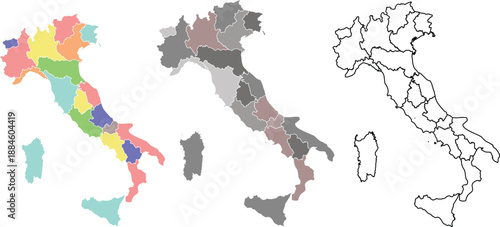  Detailed Regional Administrative Borders in Color, Grayscale, and Line Art Outlines