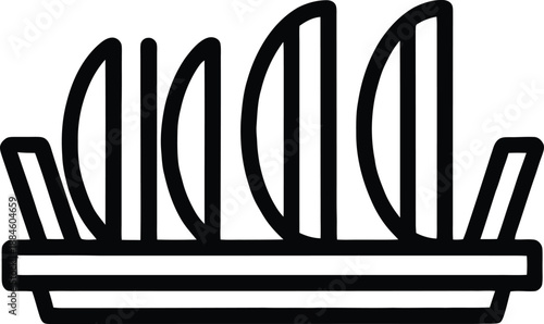 Simple black and white line drawing of a plate with dim sum