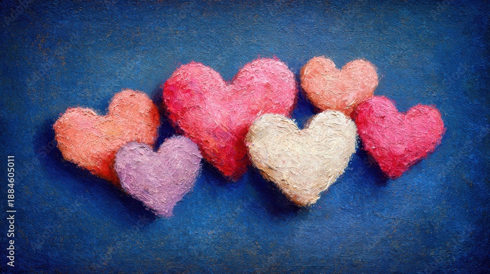 Fototapeta premium Colorful Hearts on Blue Background: Love, Affection, and Valentine's Day