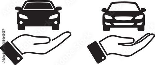 Car on hand silhouette as offer insurance symbol