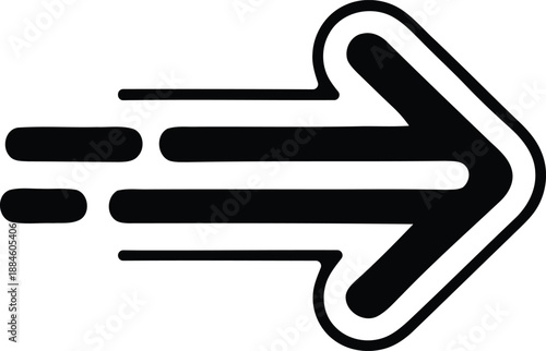A black arrow icon with speed lines representing swift direction or progress