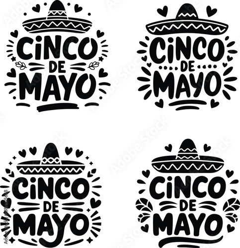 Hand drawn Cinco de Mayo Lettering with Sombrero and Festive Decorations