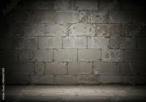 Grungy, massive wall built from large, rough cinderblocks. A dark and weathered concrete texture background suitable for design, abstract, Cinderblock, roughcast