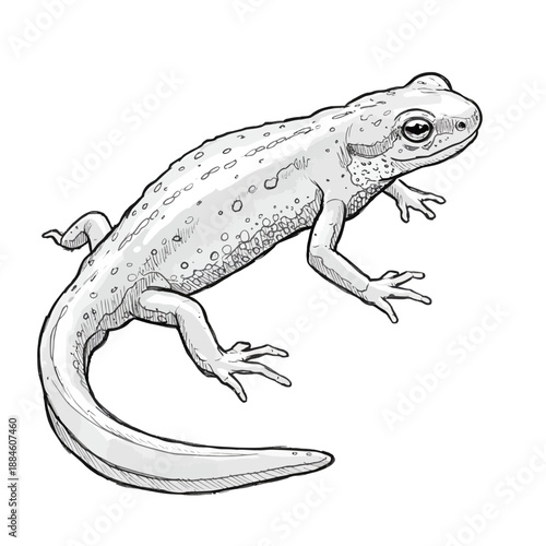 Balkan Crested Newt (Triturus ivanbureschi) highly detailed vector illustration of amphibian.