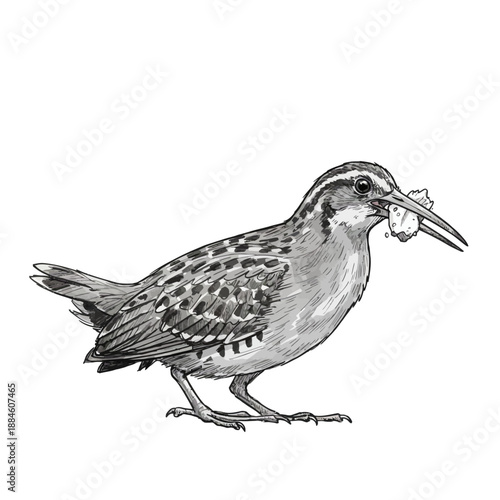 Baillon’s Crake (Porzana pusilla) detailed vector illustration of a small water bird.