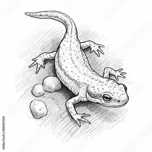 Balkan Crested Newt (Triturus ivanbureschi) vector illustration of amphibian.