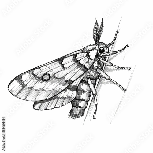 Brazilian Death'shead Hawkmoth, Acherontia atropos, vector illustration of the iconic moth with skull pattern on its thorax.