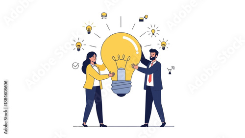 Business Team Collaboration Generating Bright Idea Innovation Lightbulb