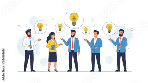 Business Team Collaboration, Brainstorming Ideas, Teamwork, Innovation, Lightbulbs