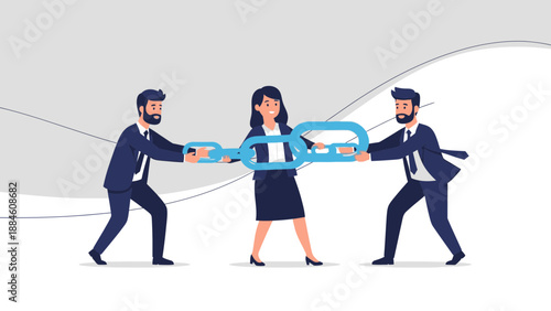 Business Team Connecting Chain Links, Partnership, Unity, Cooperation, Strength