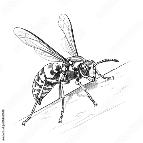Vector illustration of a Brazilian Paper Wasp, a common social insect found in South America, shown in detail.