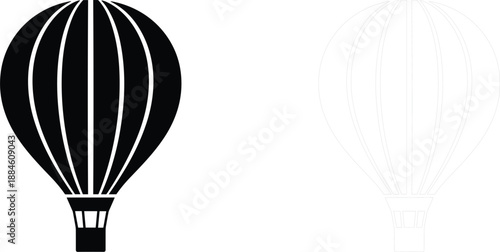 Hot air balloon icons featuring a solid black silhouette and a light grey outline for travel and adventure concepts.