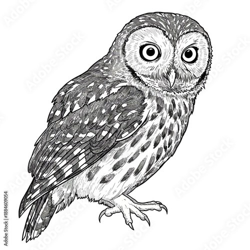 Brazilian Screech Owl Megascops atricapilla, detailed vector illustration of a South American nocturnal raptor, wildlife.
