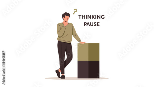 Man in Thinking Pause, Question Mark, Pensive Pose, Deep Thought, Decision Making