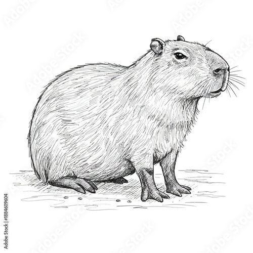 Detailed vector illustration of a capybara, the world's largest rodent, isolated on white, ideal for educational and South American wildlife themes.
