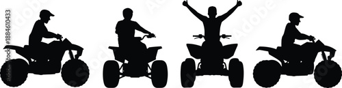 ATV quad bike riders silhouettes set, people riding all terrain vehicles for off road adventure, sport, recreation and outdoor lifestyle vector design