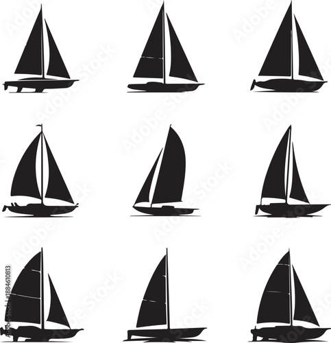 set of sailboats in various positions on water