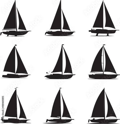 set of sailboat silhouettes on white background