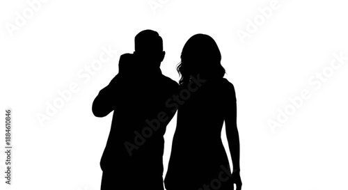Silhouette of couple embracing isolated on transparent background