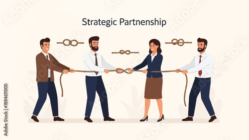 Business Team Tug of War for Strategic Partnership Success