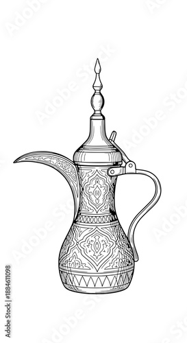 Traditional Arabic Coffee Pot (Dallah) Vector Art with Intricate Engraved Textures