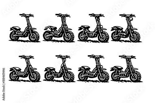 Transportation and mobility icon set. Containing scooter, bike, cycle, electric, ride, travel, urban, two-wheeler, environment.