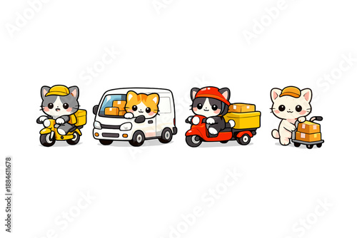 Delivery and transportation icon set. Featuring courier, vehicle, packages, cat, shipping, bike, service, transit, logistics, and more.