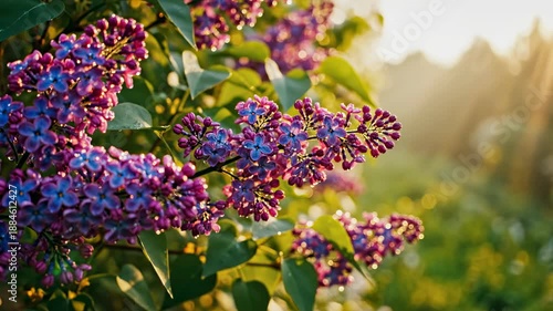 Lilac's floral harmony: A close-up showcases the delicate beauty of a lilac flower, the blossoms in full bloom and sunlight bathing the scene, the air perfumed with the sweet scent of spring.