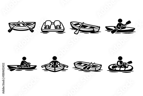 Water Sports Icon Set. Containing kayak, canoe, rowing, paddle, boat, water, adventure, river, and more.