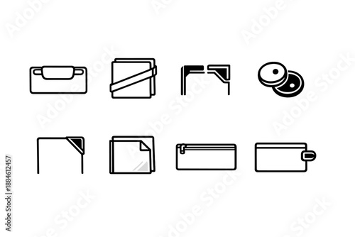 Office and stationery icon set. Featuring folder, binder, notepad, wallet, file, envelope, sticky note, clipboard, and more.