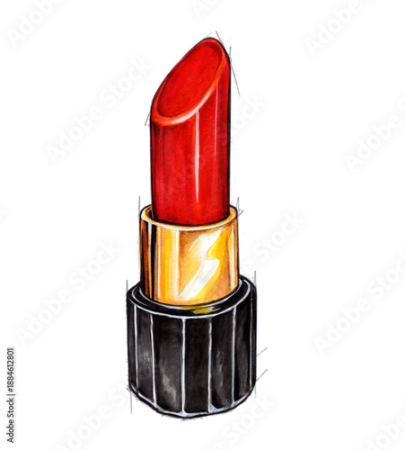 Aquarellzeichnung eines roten Lippenstifts