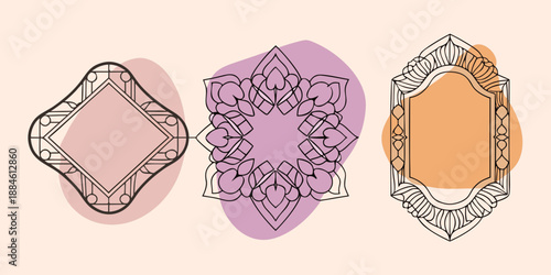 Decorative frames collection with abstract shapes and intricate line art designs