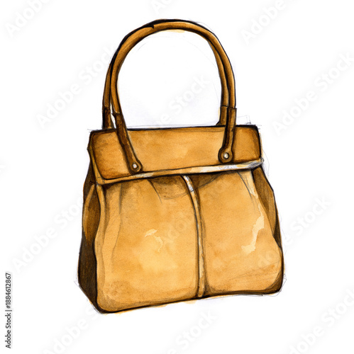Aquarellzeichnung einer braunen Ledertasche