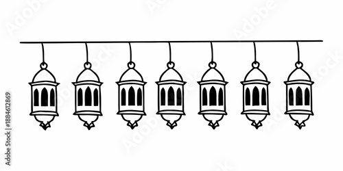 A charming row of traditional ramadan lanterns, perfect for festive decorations and cultural designs