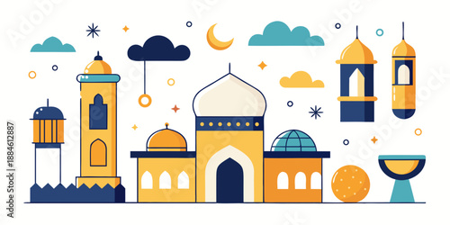 A charming illustration of islamic architecture and festive elements for ramadan or eid celebration