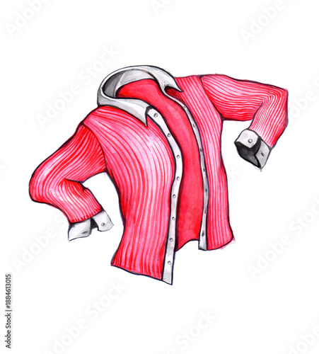 Aquarellzeichnung eines pinkfarbenen Hemdes mit Streifenmuster