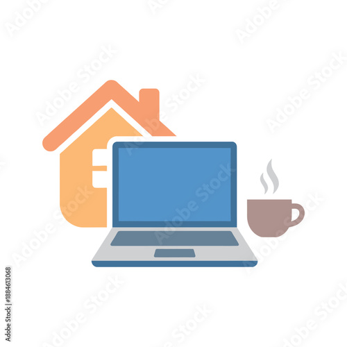 Remote Work from Home Concept with Laptop and Coffee